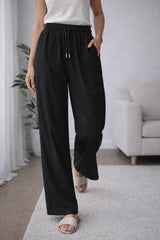 Black Linen Wide Pants