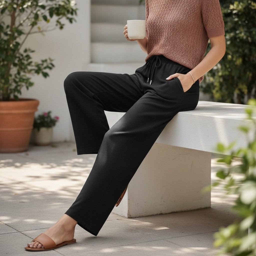 Black Linen Wide Pants