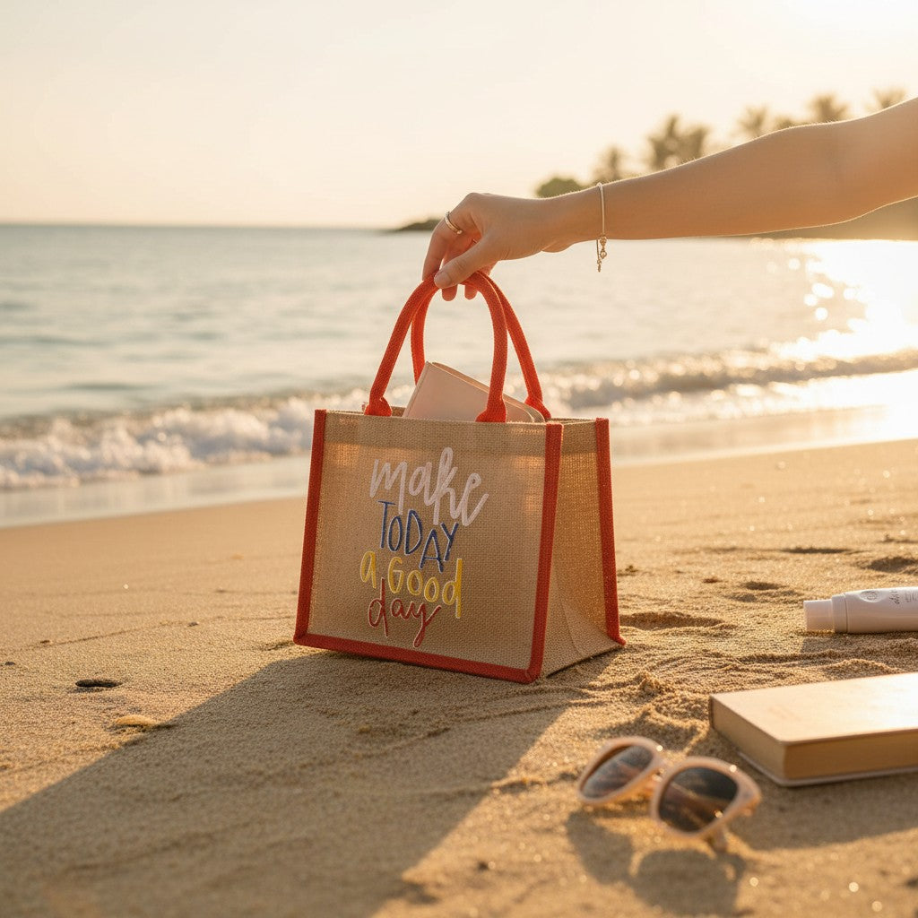 Red Jute Beach Tote