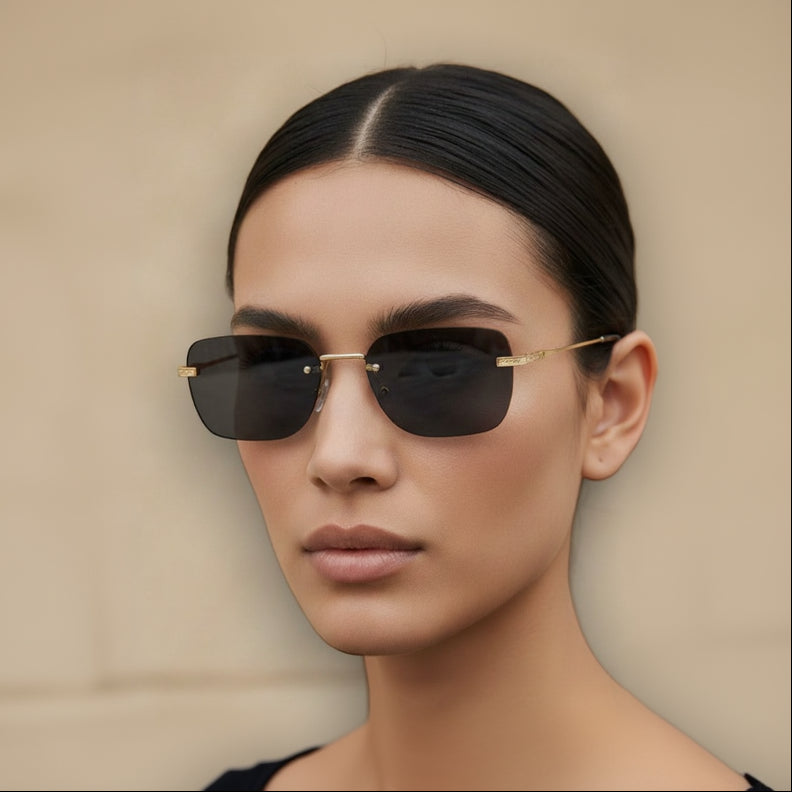 Person wearing sunglasses with a neutral background