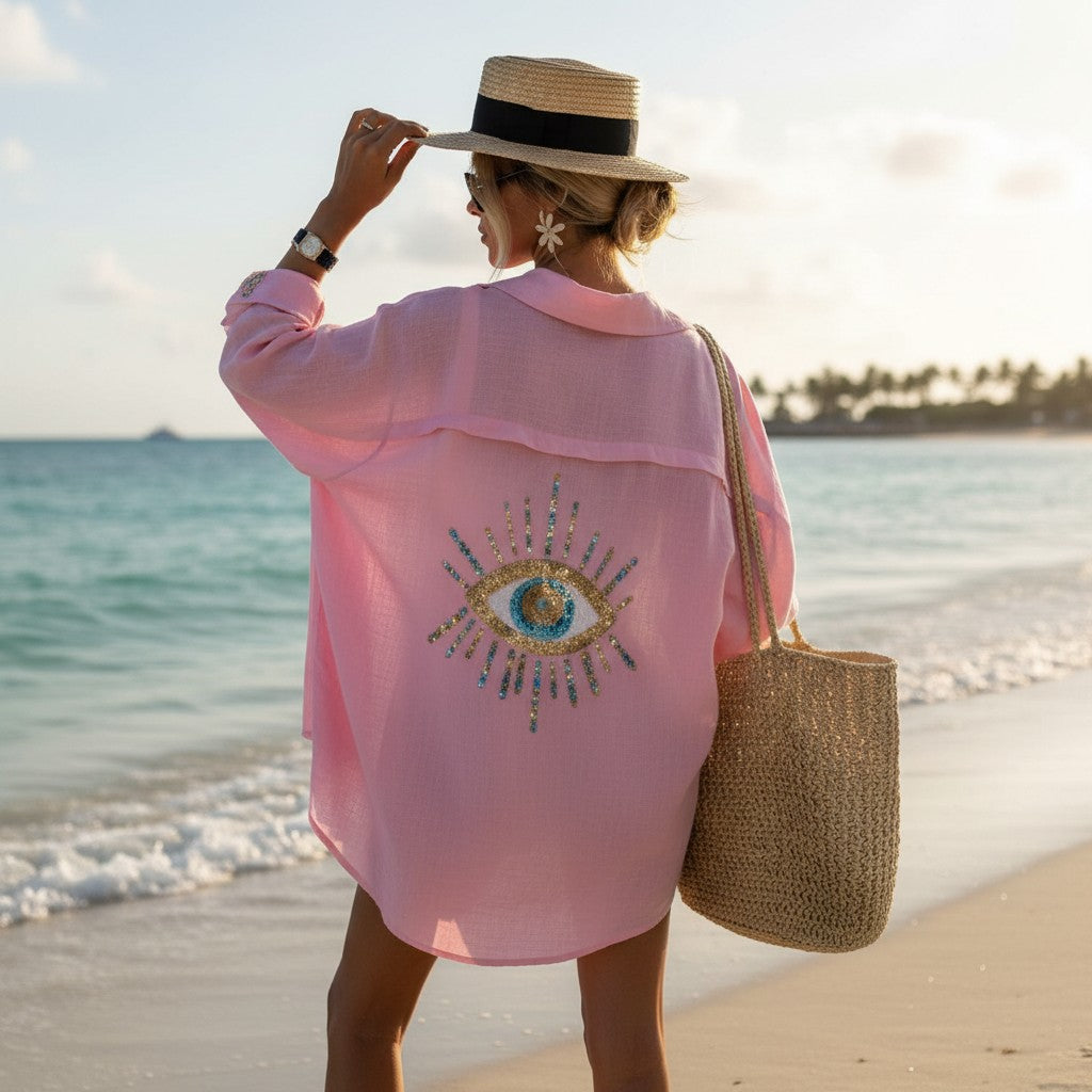 Evil Eye Pink Shirt Dress