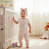 Love Heart Bodysuit, Jogger & Bow Set