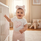 Love Heart Bodysuit, Jogger & Bow Set