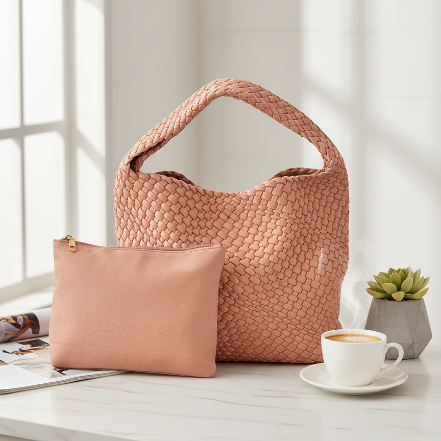 Pink Woven Shoulder Bag