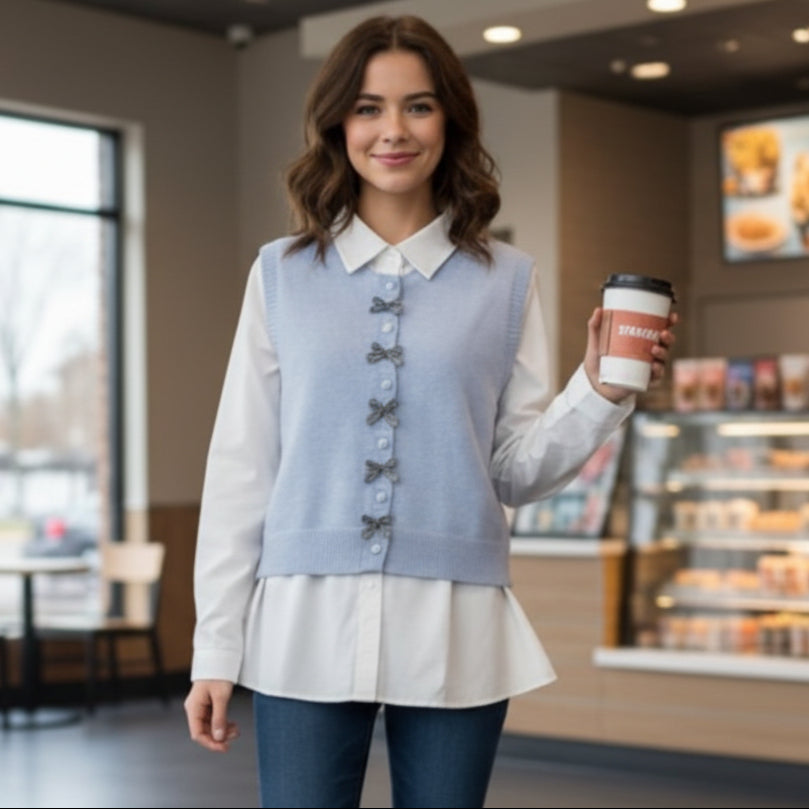 Blue chemise & pullover vest