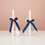 Navy Bow Pillar Candles
