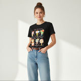 Black t-shirt with colorful ice cream cone design on a hanger.
