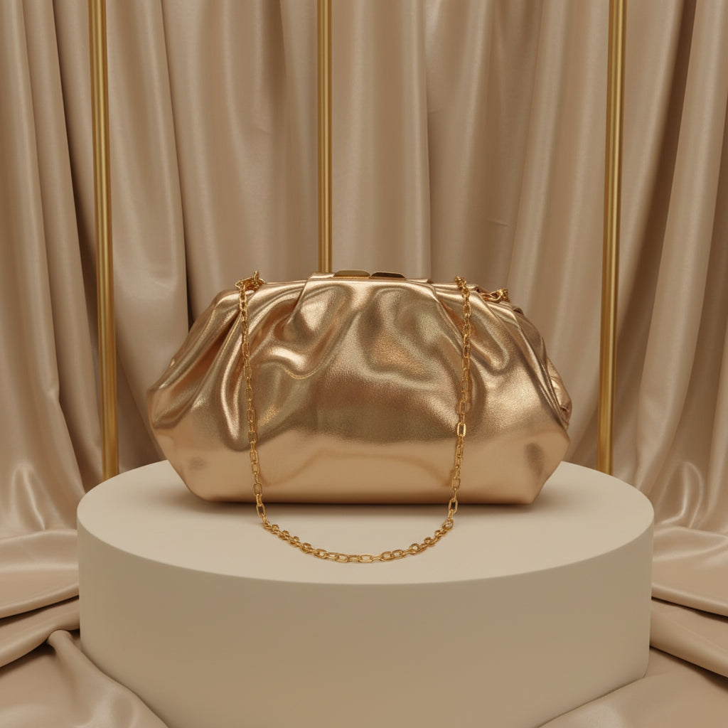 Metallic Pleated Clutch Bag