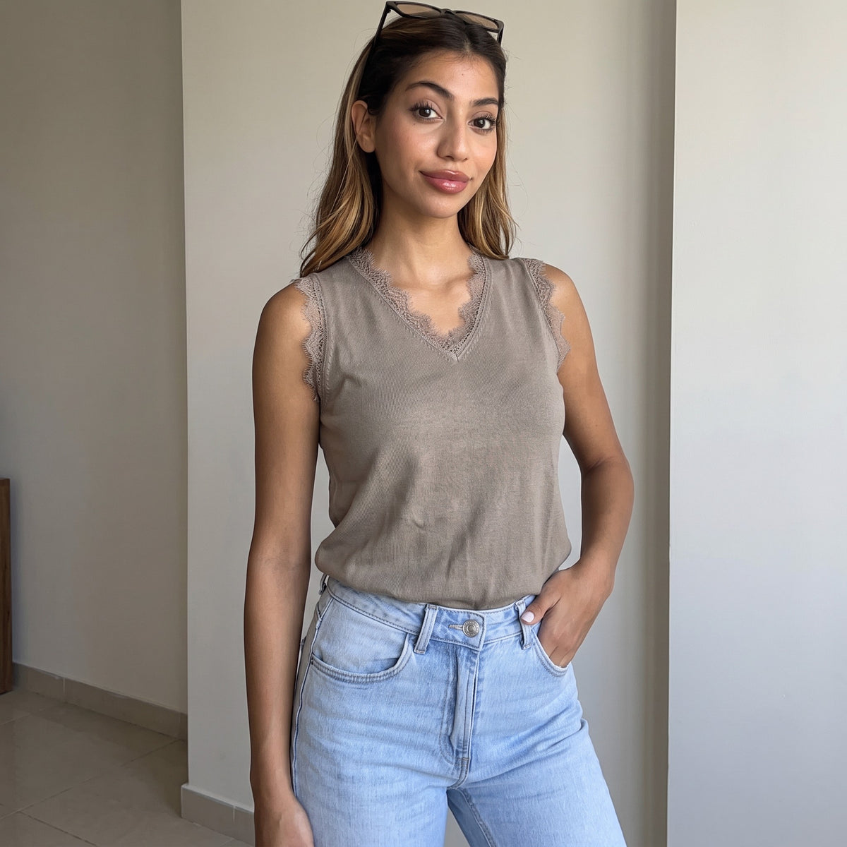 Lace Trim Sleeveless Top