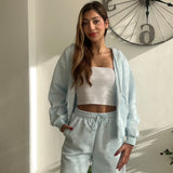 Baby Blue Zip Hoodie Wide Leg Set