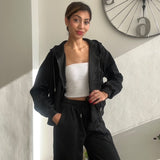 Black Zip Hoodie Wide Leg Set