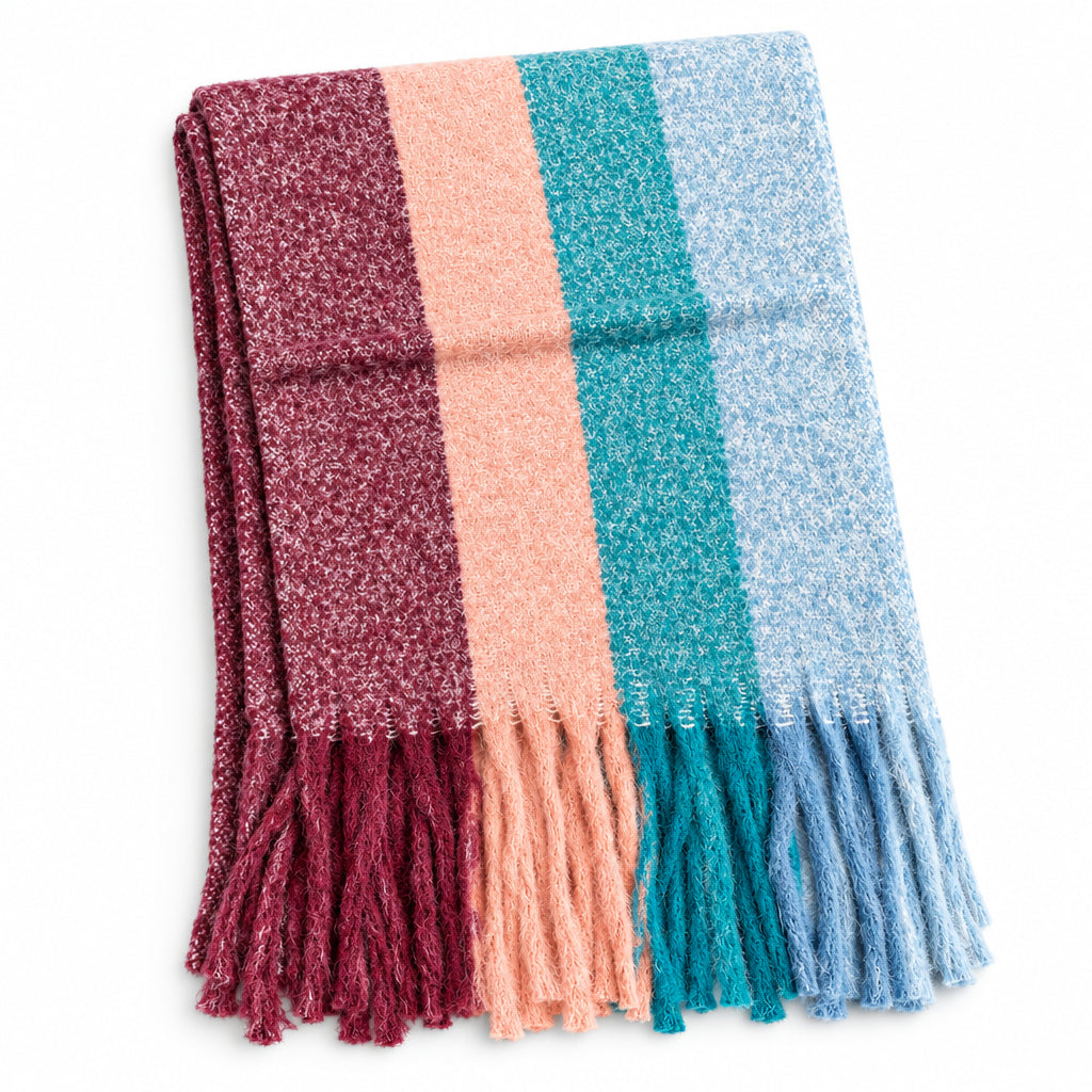 Blue and Berry Stripe Blanket Scarf