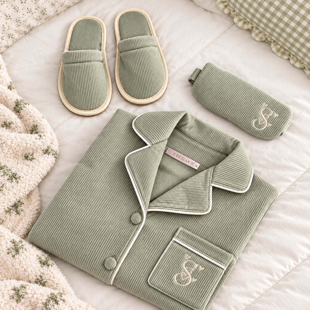 Sage Grey 4 Piece Velour Pyjama Set