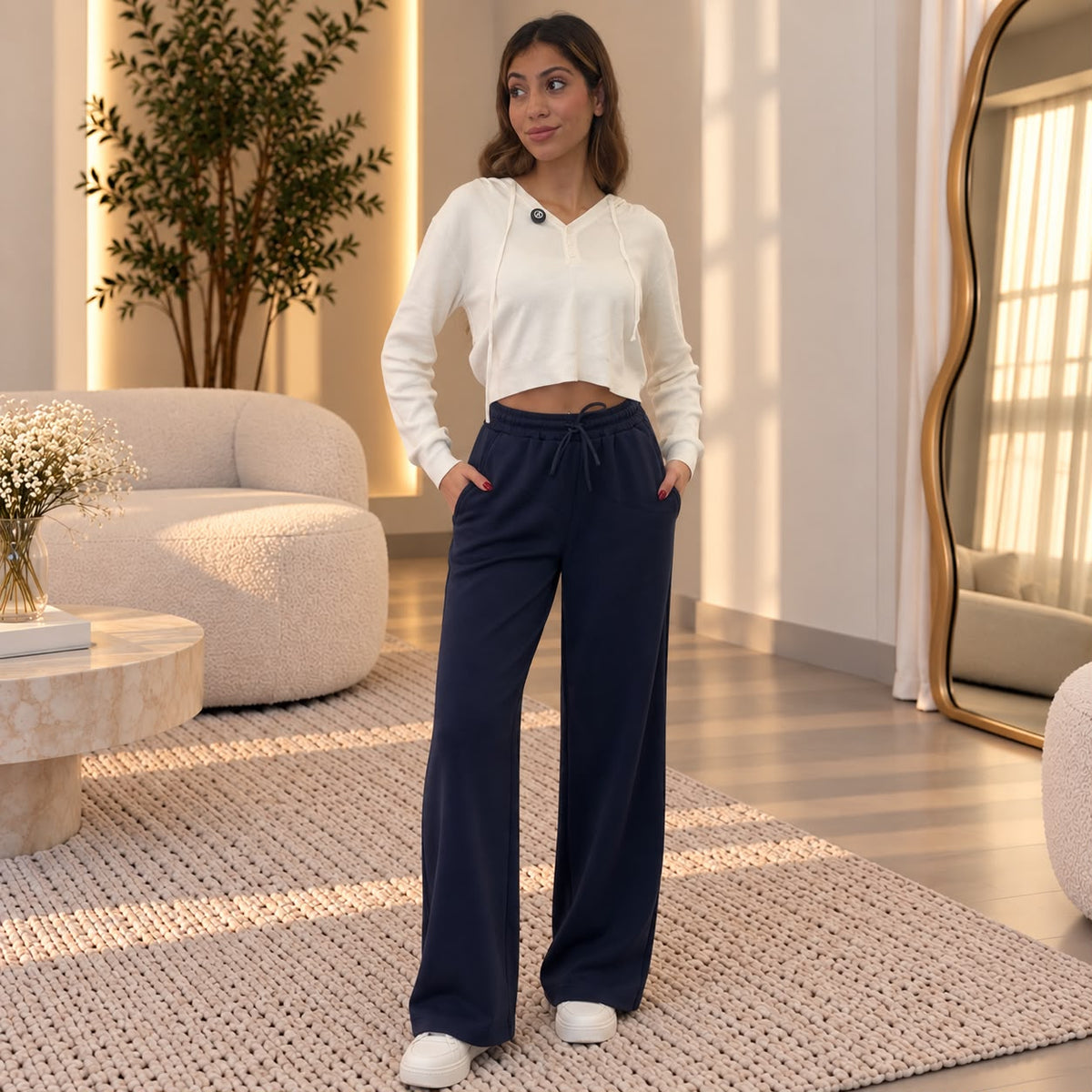 Navy Wide Leg Sweatpants