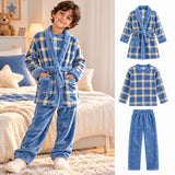 Blue and Yellow Plaid 3 Piece Kids PJ Set