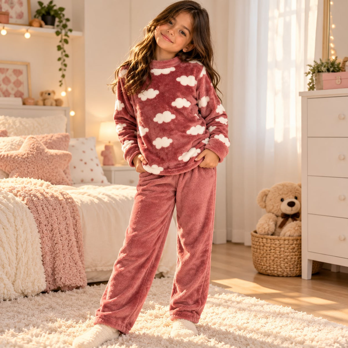 Rose Cloud Print Kids PJ Set