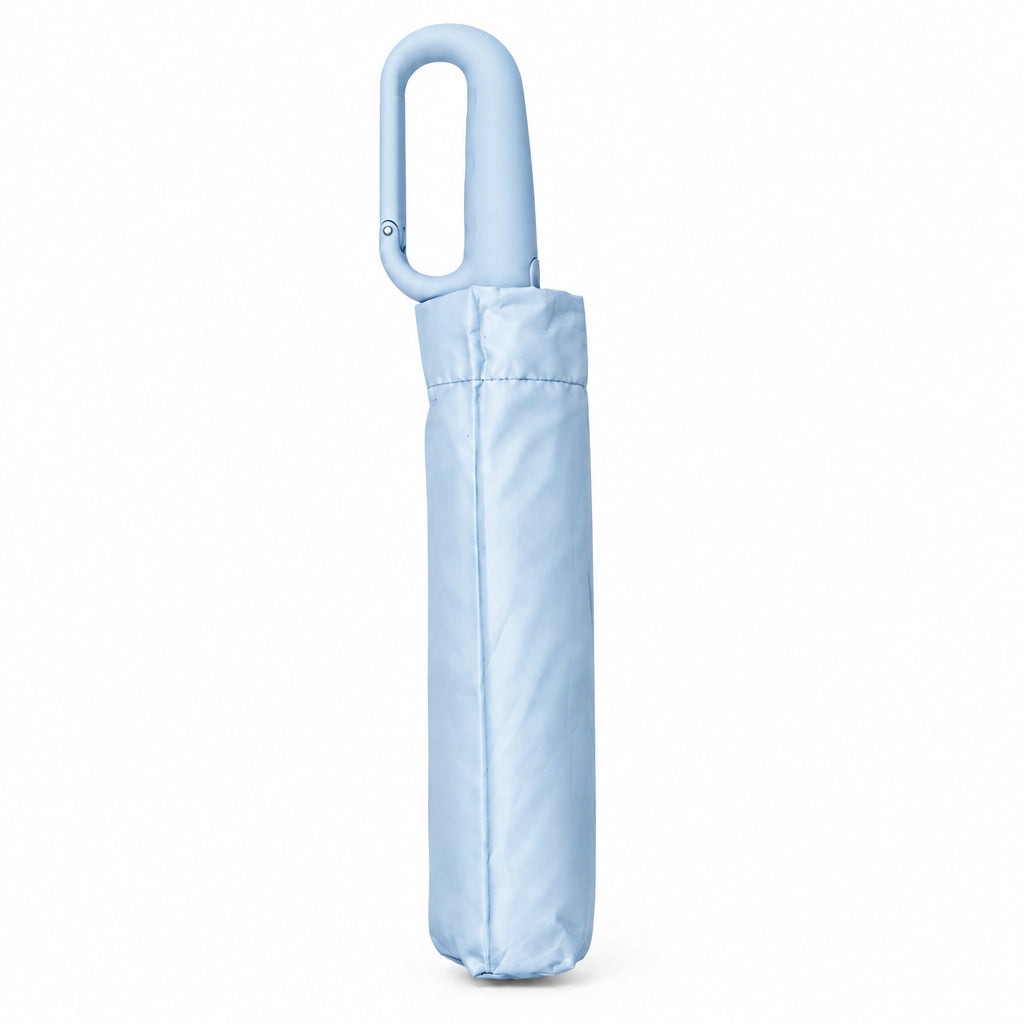 Light Blue Compact Umbrella With Hook Handle