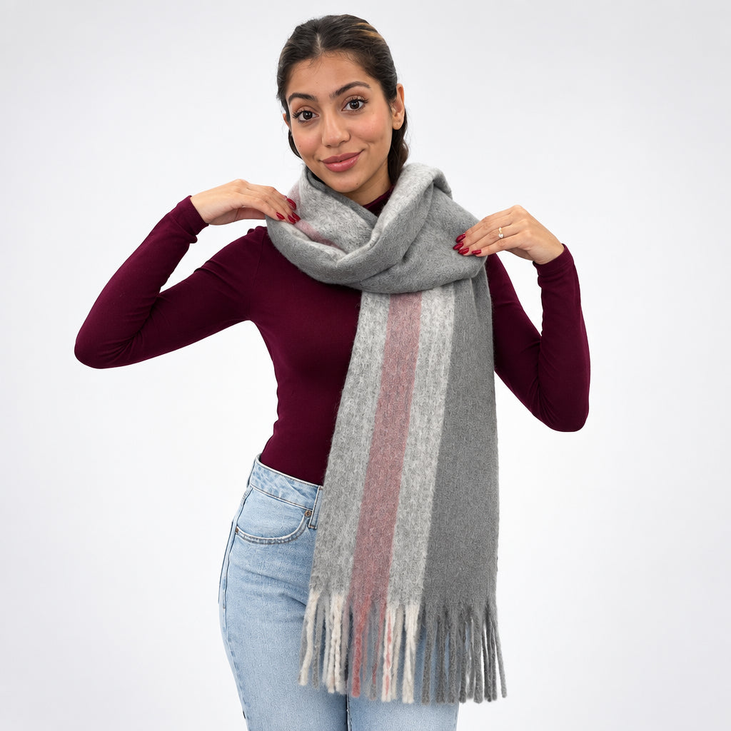 Charcoal Pink Stripe Blanket Scarf