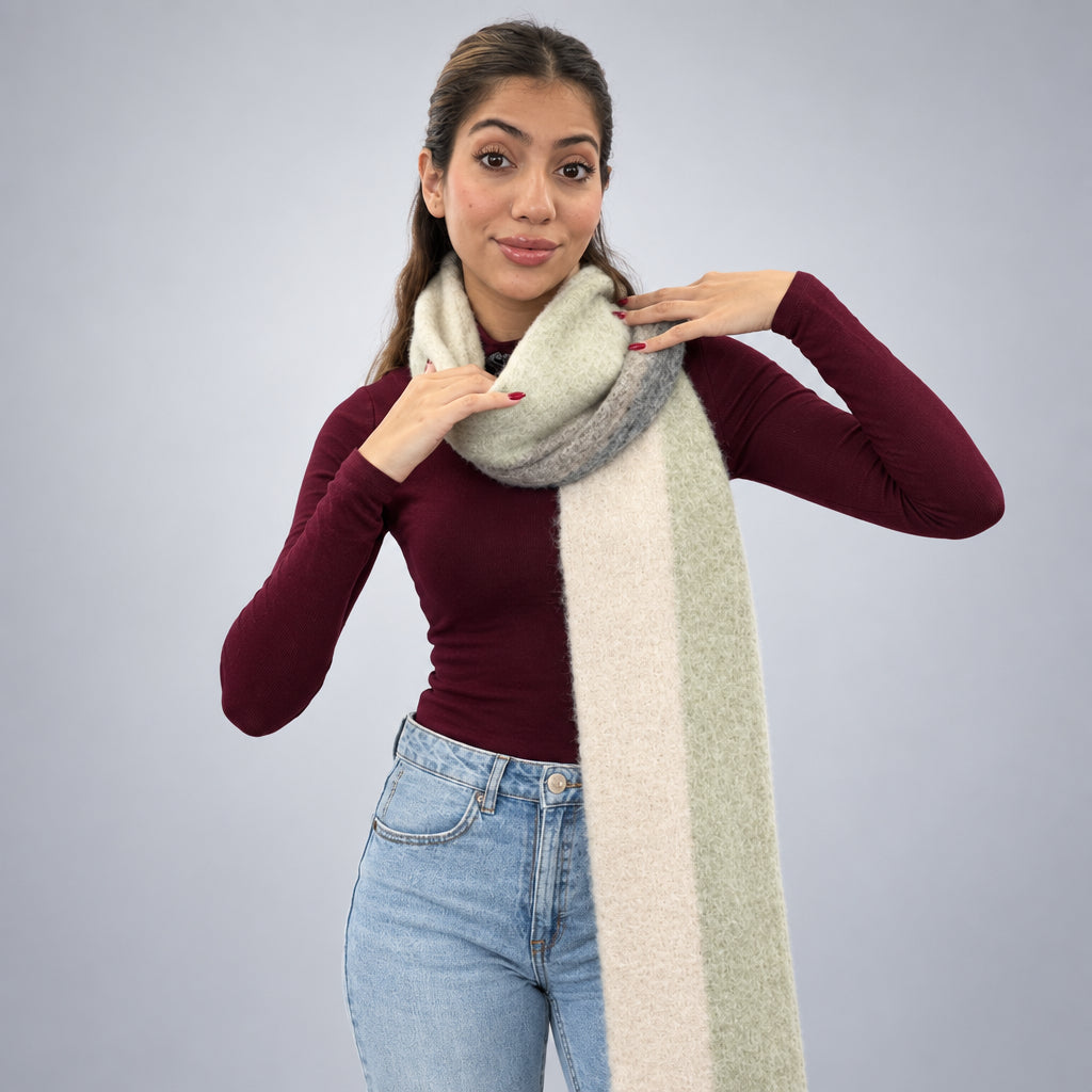 Charcoal Taupe Stripe Blanket Scarf