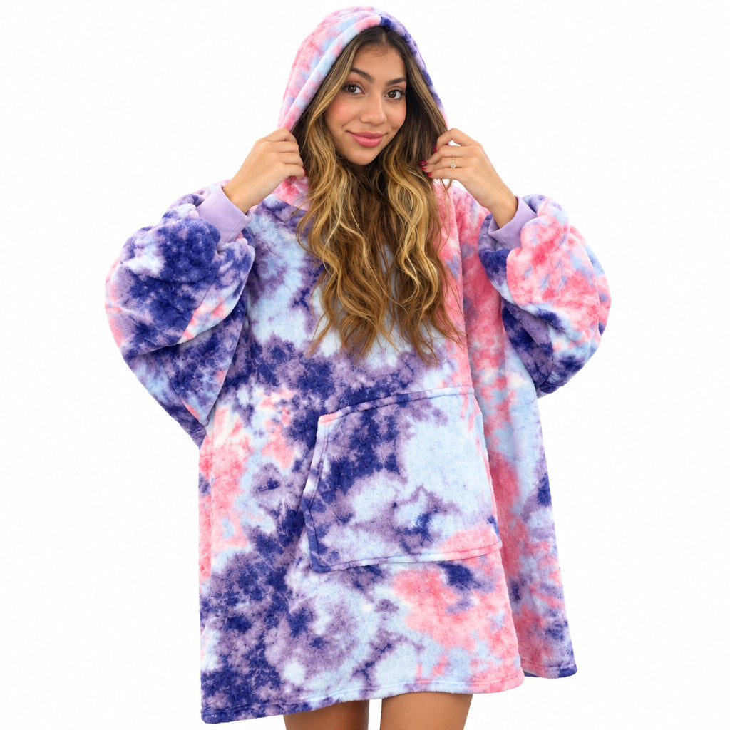 Tie Dye Pink Hooded Blanket