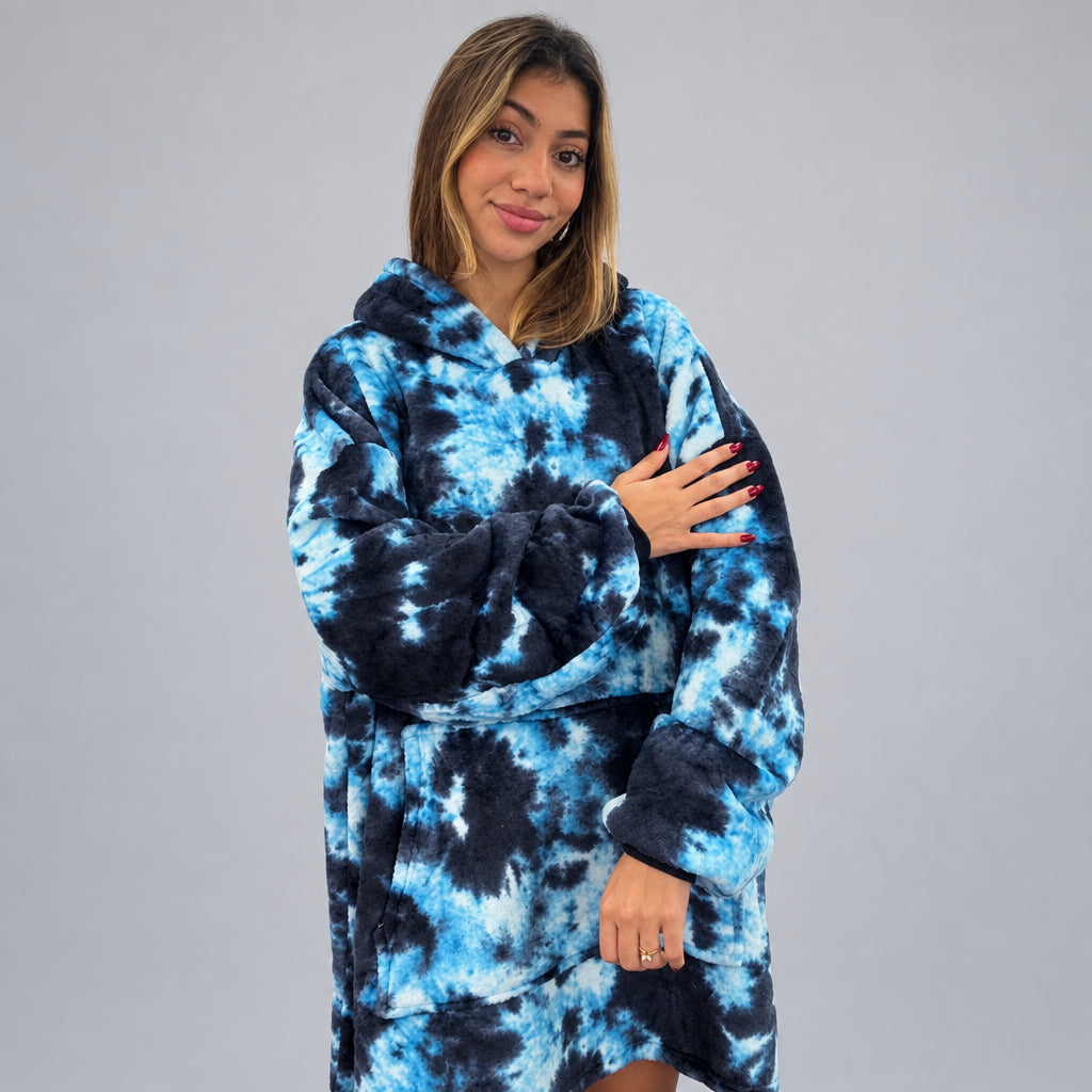 Tie Dye Blue Hooded Blanket