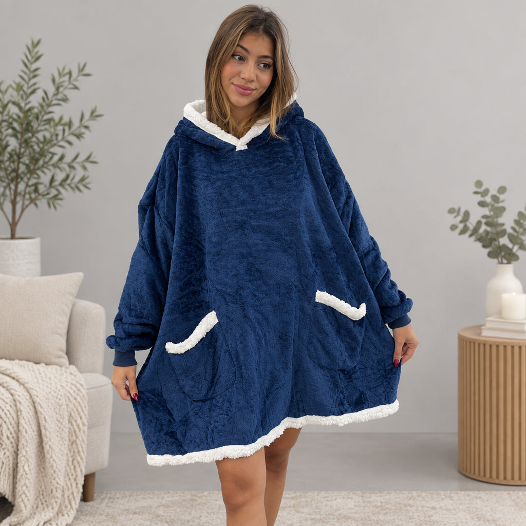 Navy Blue Hooded Blanket