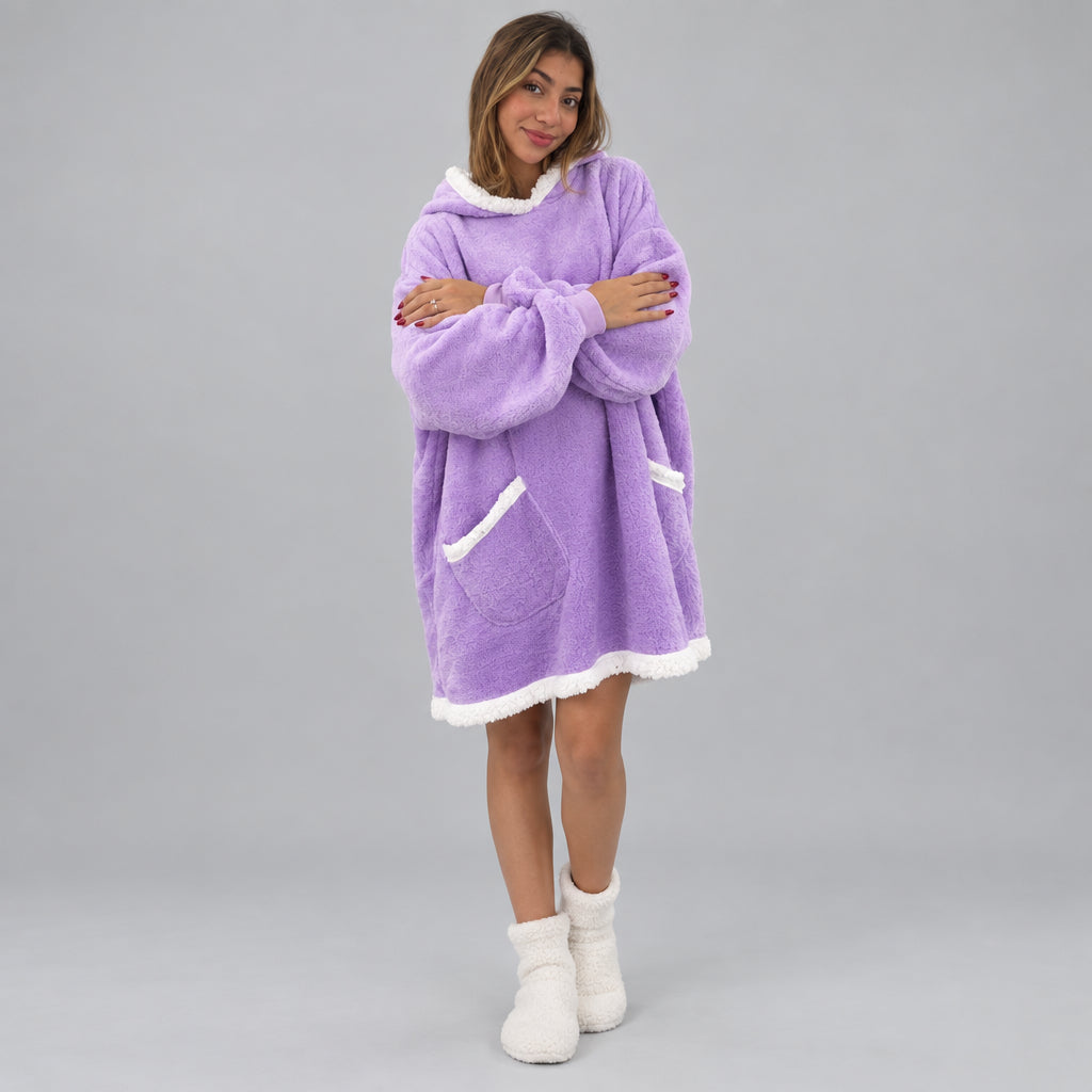 Lilac Sherpa Trim Hooded Blanket