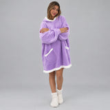 Lilac Sherpa Trim Hooded Blanket