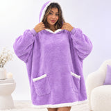 Lilac Sherpa Trim Hooded Blanket