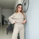 Beige Crew Neck Wool Knit Set