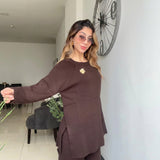 Brown Crew Neck Wool Knit Set