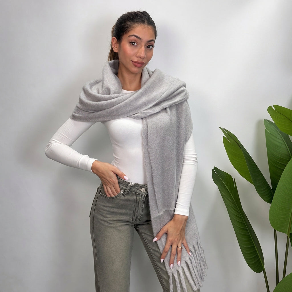 Light Grey Tassel Blanket Scarf