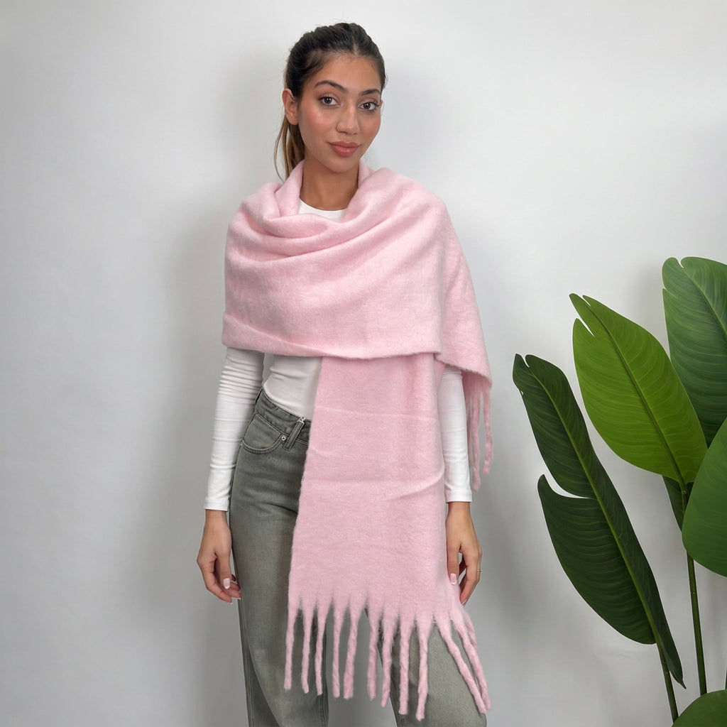 Pale Pink Tassel Blanket Scarf
