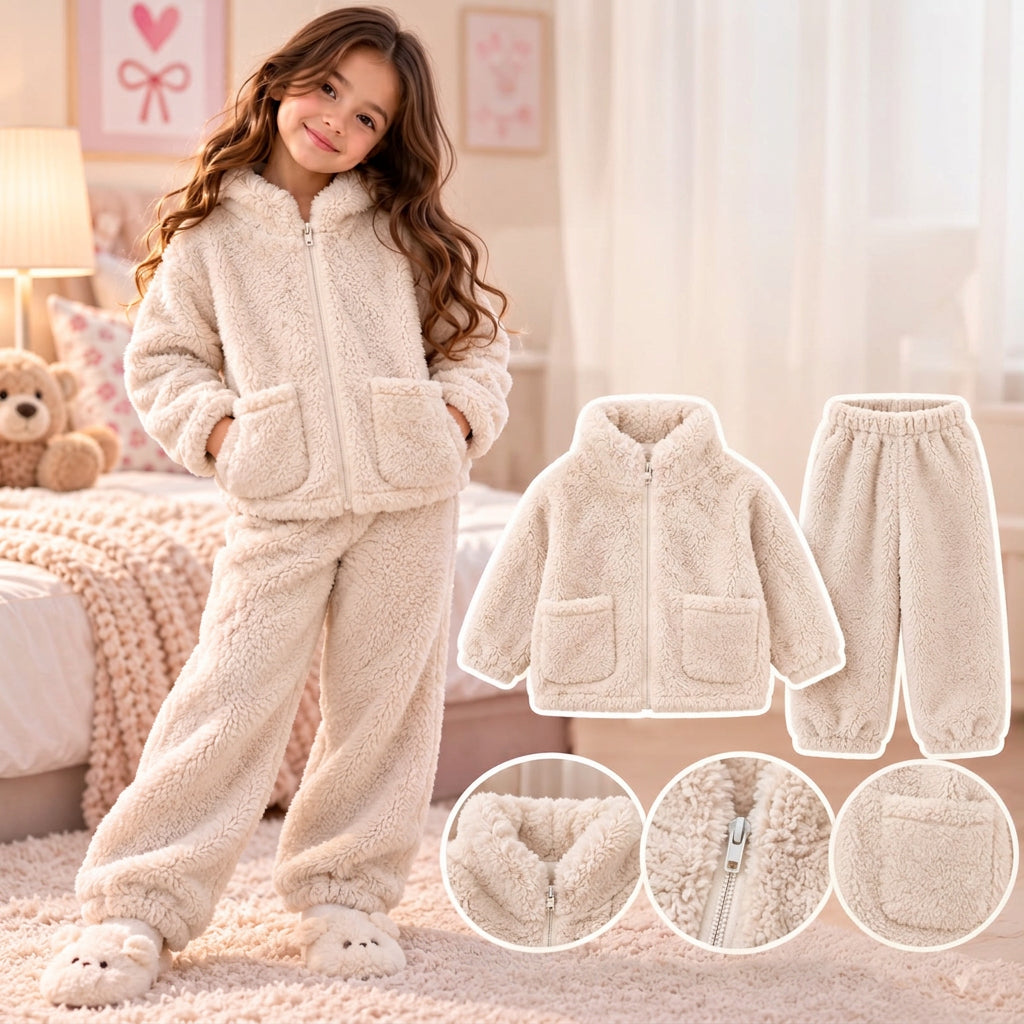 Beige Fleece Hoodie Set