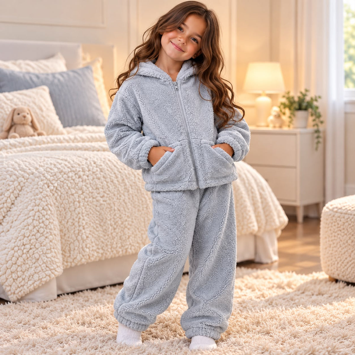 Grey Fleece Hoodie Set