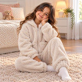Beige Fleece Hoodie Set