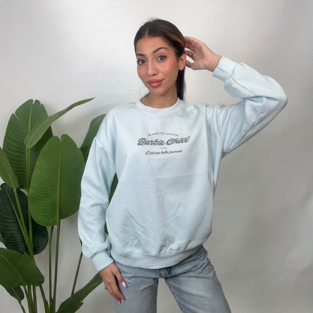 Light Blue Barbie Chill Script Sweatshirt
