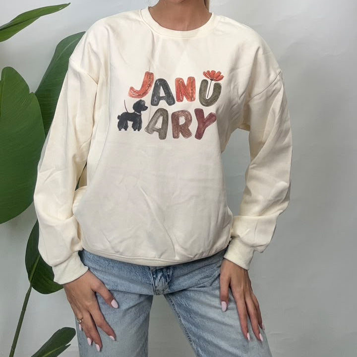 Butter Yellow January Puppy Print Sweatshirt