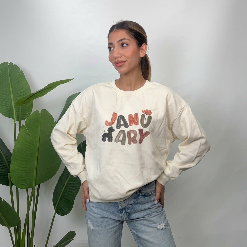 Butter Yellow January Puppy Print Sweatshirt