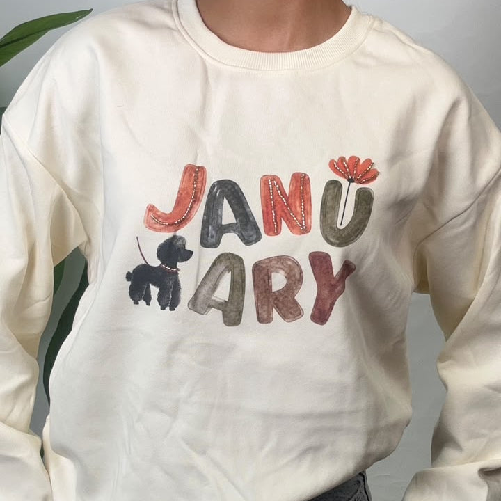 Butter Yellow January Puppy Print Sweatshirt