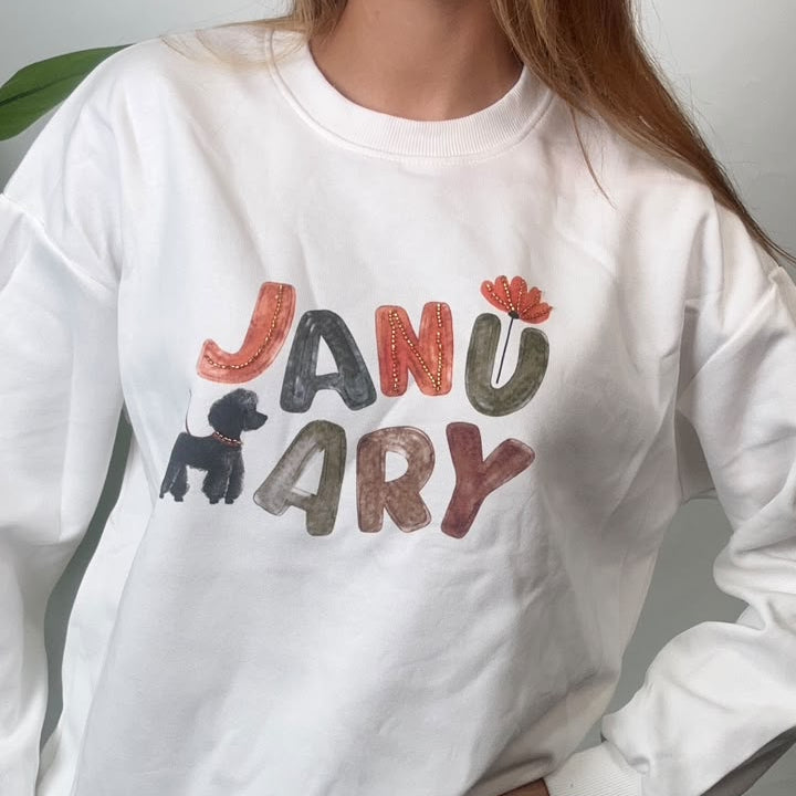 White January Puppy Print Sweatshirt