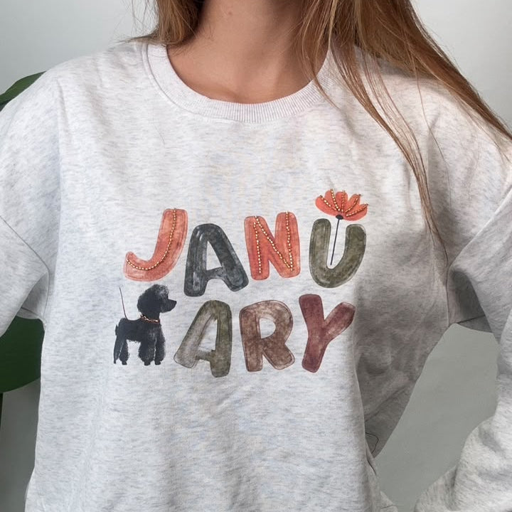Grey January Puppy Print Sweatshirt