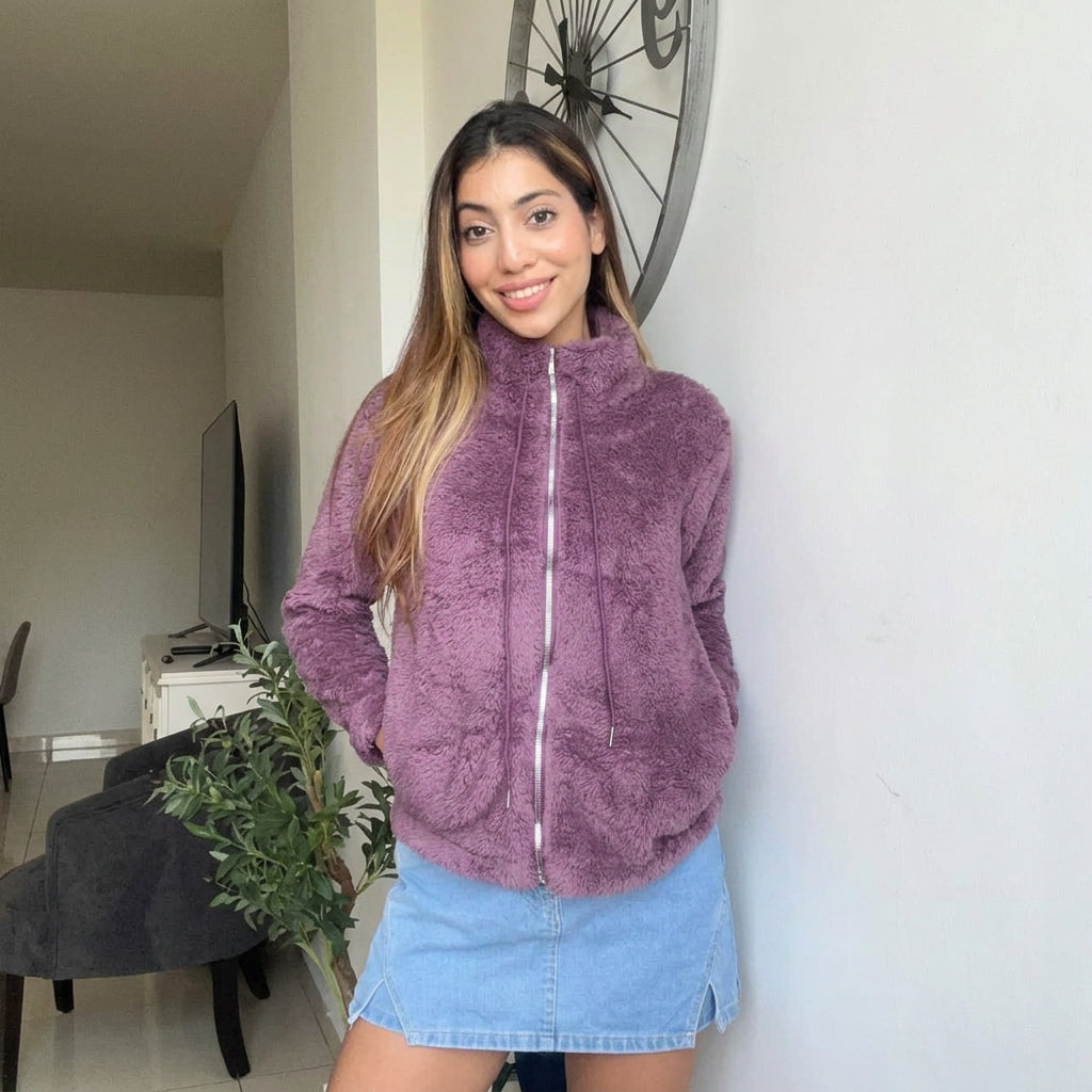 Mauve Teddy Fleece Zip Jacket