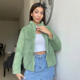 Olive Teddy Fleece Zip Jacket