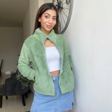 Olive Teddy Fleece Zip Jacket