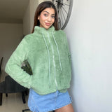 Olive Teddy Fleece Zip Jacket