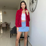 Red Teddy Fleece Zip Jacket