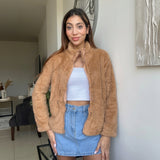 Camel Teddy Fleece Zip Jacket