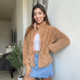 Camel Teddy Fleece Zip Jacket