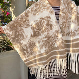 Distressed Print Fringe Blanket Wrap